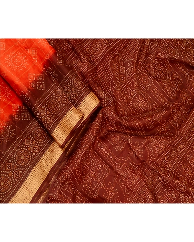Sanskriti Vintage Sarees Orange Printed Pure Silk Sari Floral Soft Craft Fabric, PR-62430-Orange-Pure Silk-1