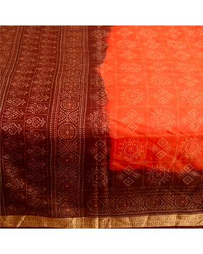 Sanskriti Vintage Sarees Orange Printed Pure Silk Sari Floral Soft Craft Fabric, PR-62430-Orange-Pure Silk-3
