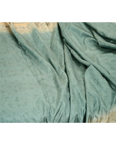 Sanskriti Vintage Sarees Pastel-Green Printed Pure Silk Sari Floral Craft Fabric, PR-62432-Pastel-Green-Pure Silk-1
