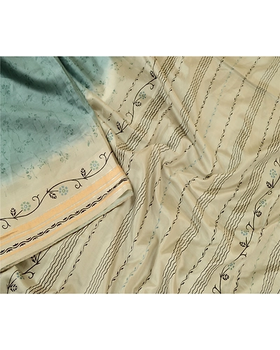 Sanskriti Vintage Sarees Pastel-Green Printed Pure Silk Sari Floral Craft Fabric, PR-62432-Pastel-Green-Pure Silk-3