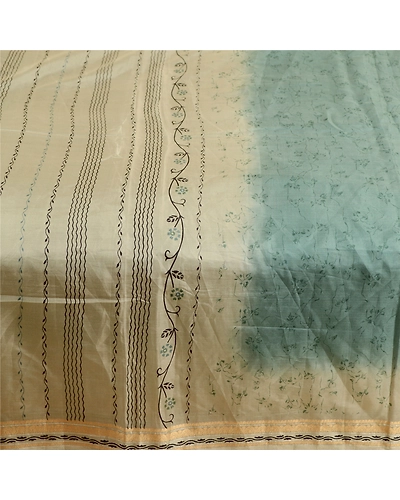 Sanskriti Vintage Sarees Pastel-Green Printed Pure Silk Sari Floral Craft Fabric, PR-62432-Pastel-Green-Pure Silk-4