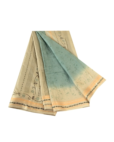 Sanskriti Vintage Sarees Pastel-Green Printed Pure Silk Sari Floral Craft Fabric, PR-62432-Pastel-Green-Pure Silk-7