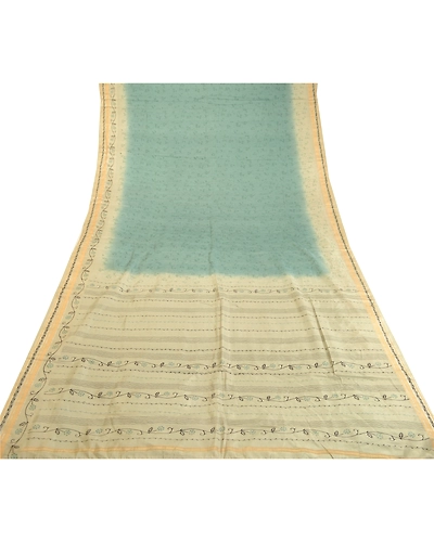 Sanskriti Vintage Sarees Pastel-Green Printed Pure Silk Sari Floral Craft Fabric, PR-62432-Pastel-Green-Pure Silk-8