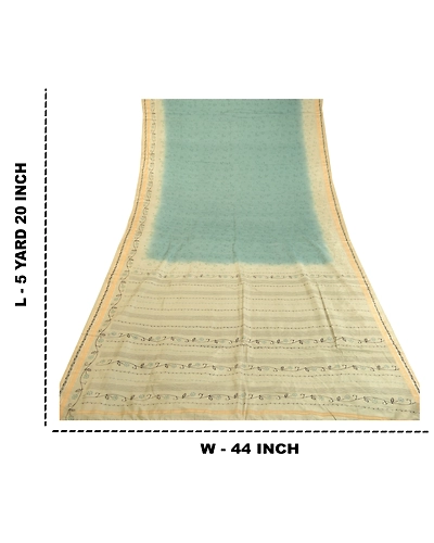 Sanskriti Vintage Sarees Pastel-Green Printed Pure Silk Sari Floral Craft Fabric, PR-62432-Pastel-Green-Pure Silk-9