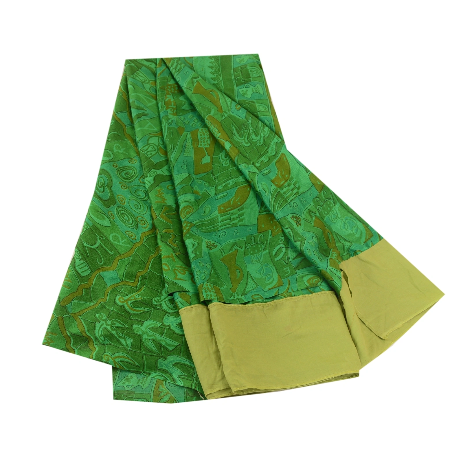 Sanskriti Vintage Sarees Indian Green Art Silk Printed Sari Floral Craft Fabric, PR-62438-Green-Art Silk-6