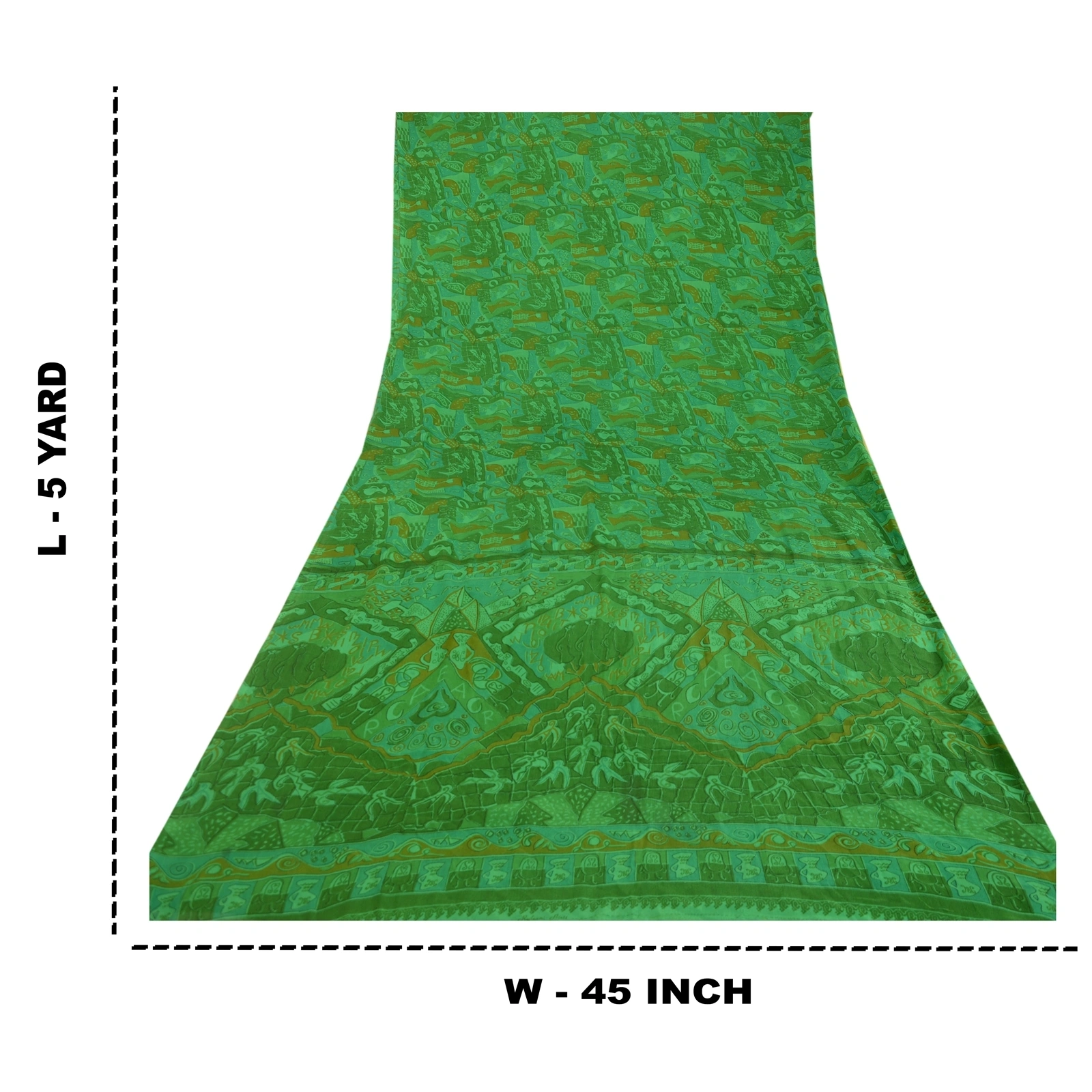 Sanskriti Vintage Sarees Indian Green Art Silk Printed Sari Floral Craft Fabric, PR-62438-Green-Art Silk-8