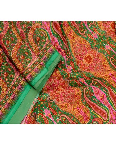 Sanskriti Vintage Sarees Indian Green Pure Silk Printed Sari Floral Craft Fabric, PR-62439-Green-Pure Silk-1