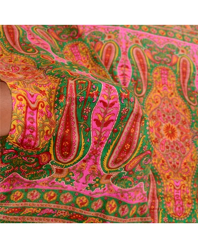 Sanskriti Vintage Sarees Indian Green Pure Silk Printed Sari Floral Craft Fabric, PR-62439-Green-Pure Silk-5
