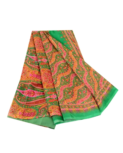 Sanskriti Vintage Sarees Indian Green Pure Silk Printed Sari Floral Craft Fabric, PR-62439-Green-Pure Silk-6