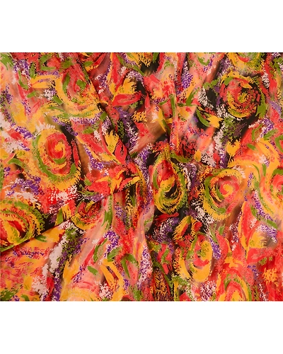 Sanskriti Vintage Sarees Indian Multi 100% Pure Silk Printed Sari Craft Fabric, PR-62446-Multi-Pure Silk-2