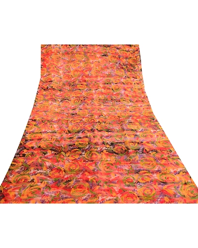 Sanskriti Vintage Sarees Indian Multi 100% Pure Silk Printed Sari Craft Fabric, PR-62446-Multi-Pure Silk-7