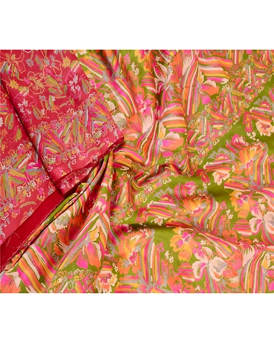 Sanskriti Vintage Sarees Pink 100% Pure Silk Printed Sari Floral Craft Fabric, PR-62449-Pink-Pure Silk-1