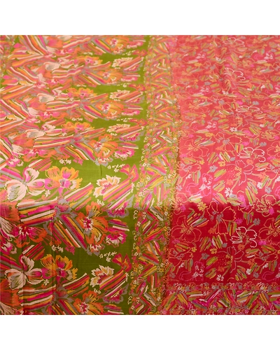 Sanskriti Vintage Sarees Pink 100% Pure Silk Printed Sari Floral Craft Fabric, PR-62449-Pink-Pure Silk-3