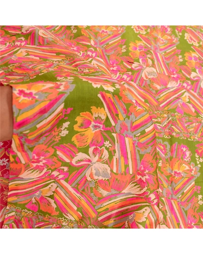 Sanskriti Vintage Sarees Pink 100% Pure Silk Printed Sari Floral Craft Fabric, PR-62449-Pink-Pure Silk-5