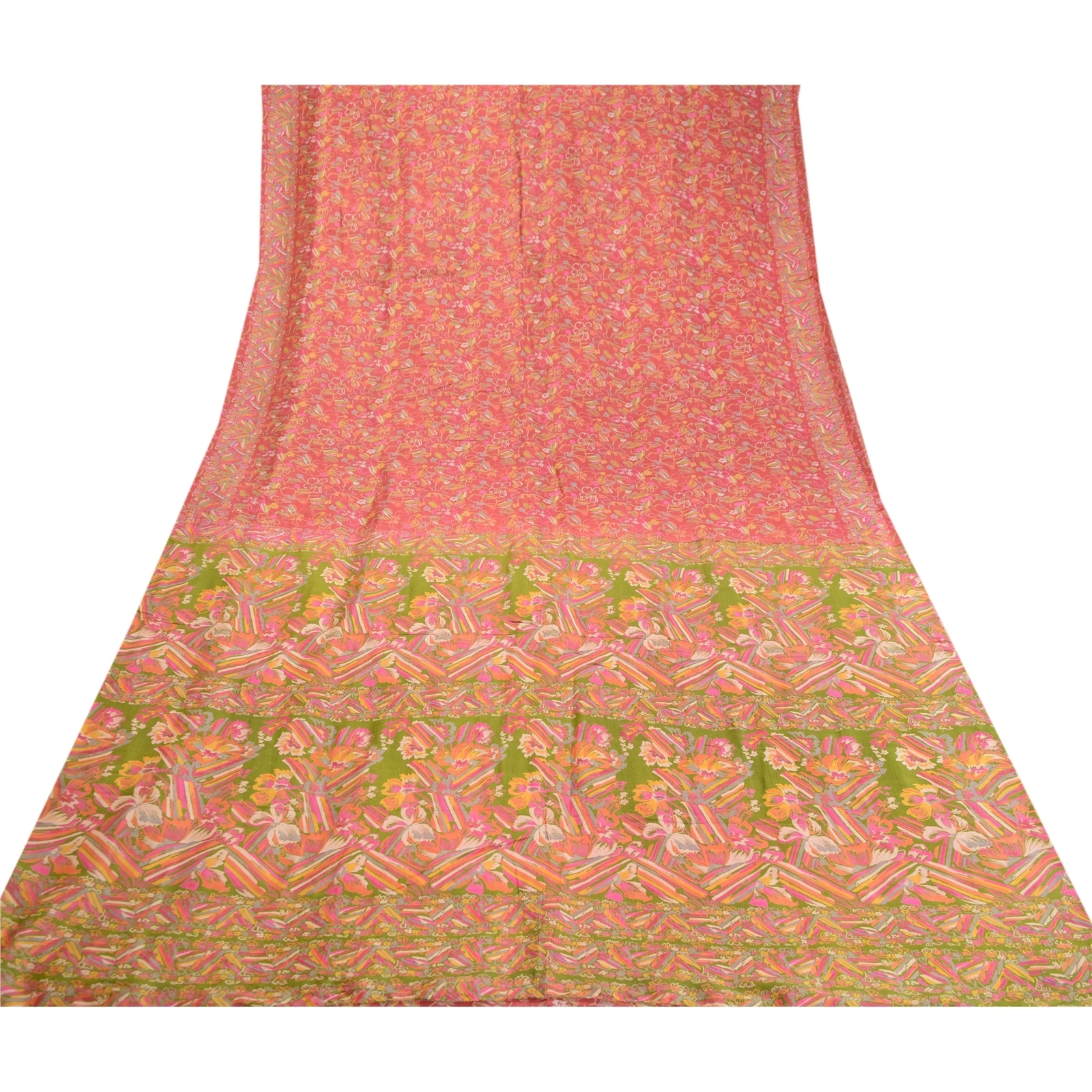 Sanskriti Vintage Sarees Pink 100% Pure Silk Printed Sari Floral Craft Fabric, PR-62449-Pink-Pure Silk-7