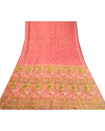 Sanskriti Vintage Sarees Pink 100% Pure Silk Printed Sari Floral Craft Fabric, PR-62449-Pink-Pure Silk-7