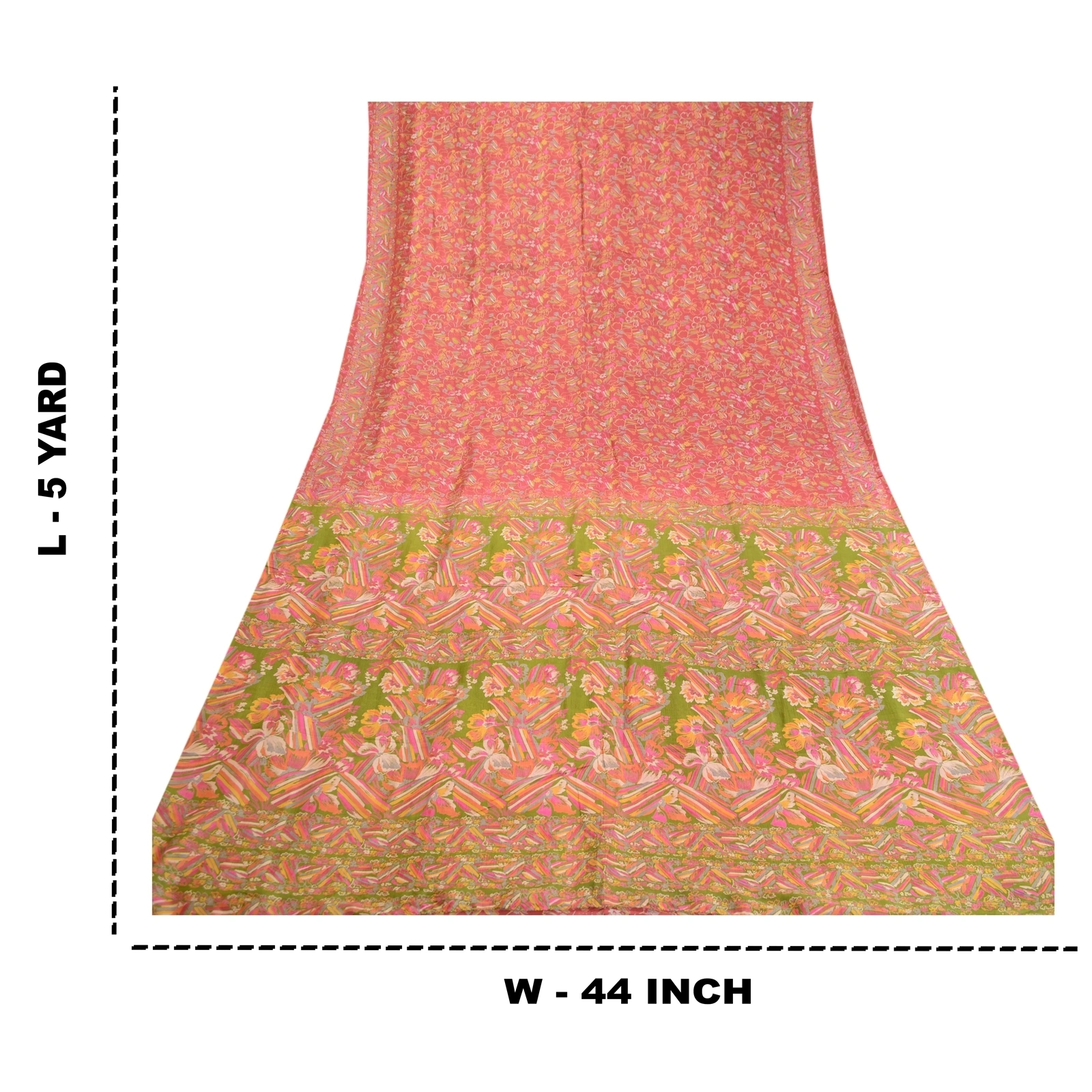 Sanskriti Vintage Sarees Pink 100% Pure Silk Printed Sari Floral Craft Fabric, PR-62449-Pink-Pure Silk-8