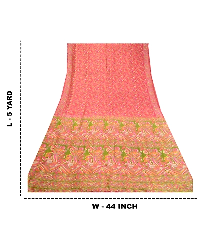Sanskriti Vintage Sarees Pink 100% Pure Silk Printed Sari Floral Craft Fabric, PR-62449-Pink-Pure Silk-8