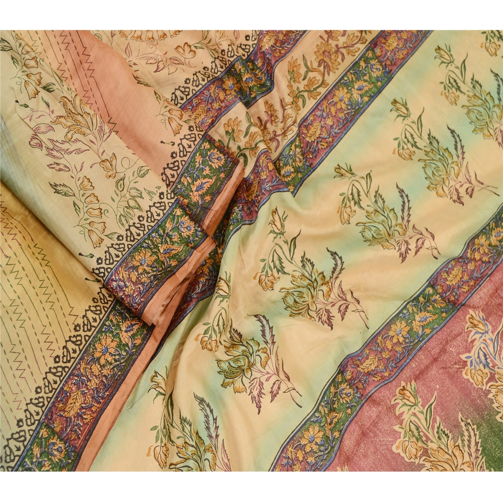 Sanskriti Vintage Sarees Multi 100% Pure Silk Printed Sari Floral Craft Fabric, PR-62450-Multi-Pure Silk-1