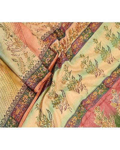 Sanskriti Vintage Sarees Multi 100% Pure Silk Printed Sari Floral Craft Fabric, PR-62450-Multi-Pure Silk-1
