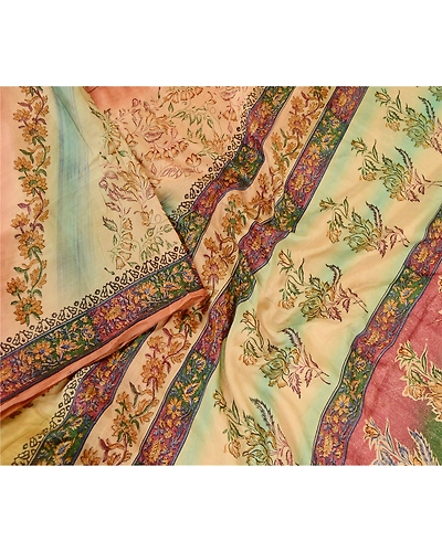 Sanskriti Vintage Sarees Multi 100% Pure Silk Printed Sari Floral Craft Fabric, PR-62450-Multi-Pure Silk-2