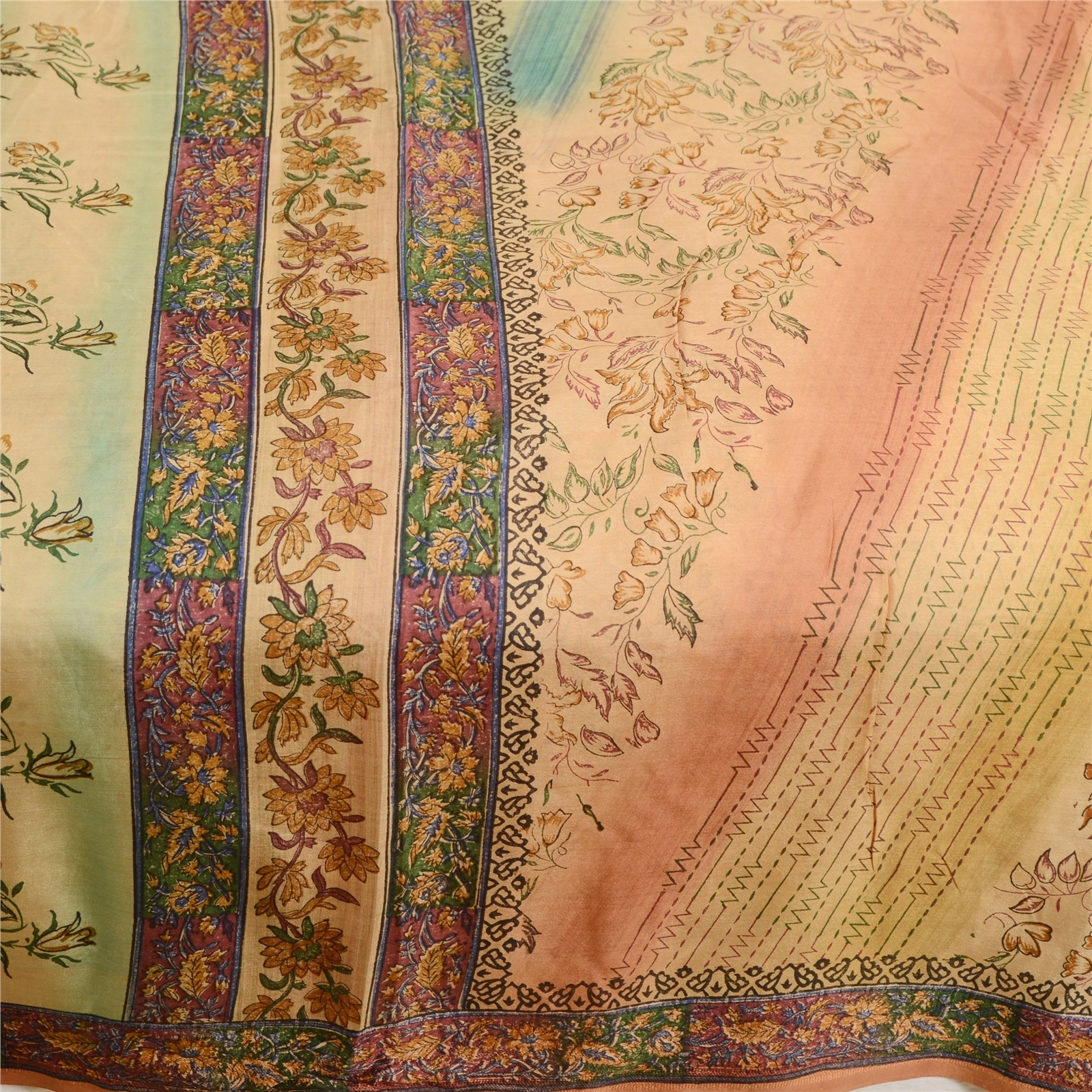 Sanskriti Vintage Sarees Multi 100% Pure Silk Printed Sari Floral Craft Fabric, PR-62450-Multi-Pure Silk-3