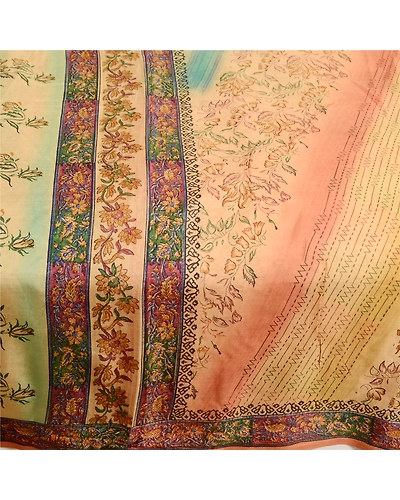 Sanskriti Vintage Sarees Multi 100% Pure Silk Printed Sari Floral Craft Fabric, PR-62450-Multi-Pure Silk-3