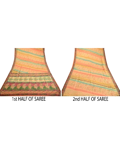 Sanskriti Vintage Sarees Multi 100% Pure Silk Printed Sari Floral Craft Fabric, PR-62450-Multi-Pure Silk-4