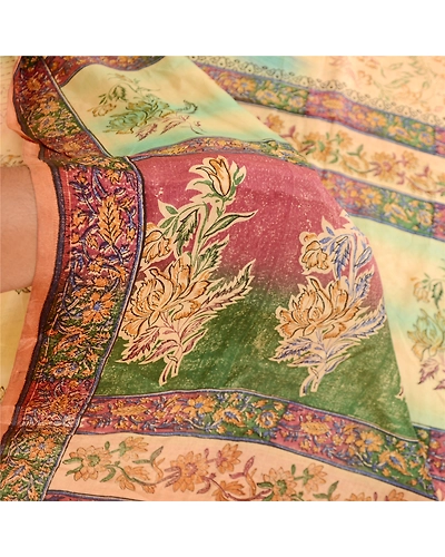 Sanskriti Vintage Sarees Multi 100% Pure Silk Printed Sari Floral Craft Fabric, PR-62450-Multi-Pure Silk-5