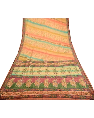 Sanskriti Vintage Sarees Multi 100% Pure Silk Printed Sari Floral Craft Fabric, PR-62450-Multi-Pure Silk-7