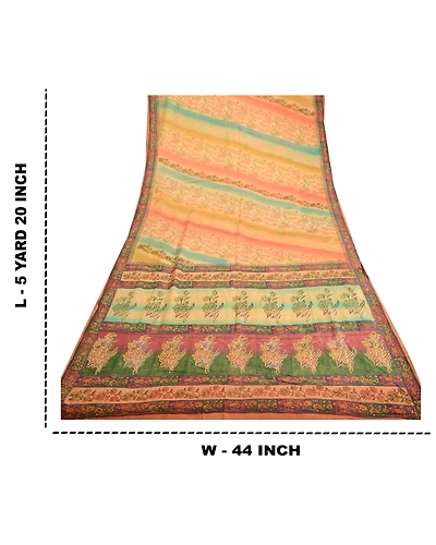 Sanskriti Vintage Sarees Multi 100% Pure Silk Printed Sari Floral Craft Fabric, PR-62450-Multi-Pure Silk-8