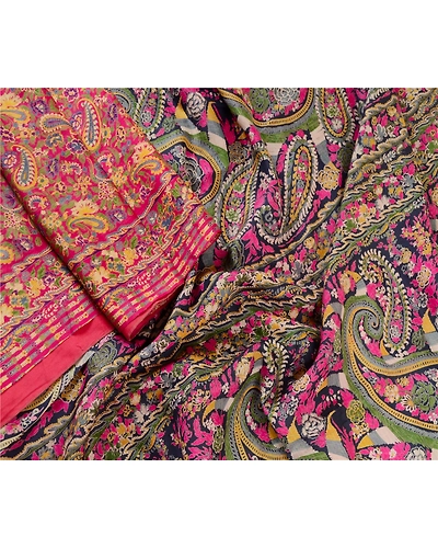 Sanskriti Vintage Sarees Pink 100% Pure Silk Printed Sari Floral Craft Fabric, PR-62451-Pink-Pure Silk-1