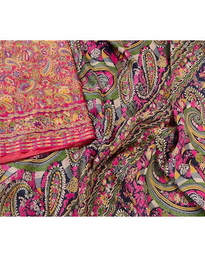 Sanskriti Vintage Sarees Pink 100% Pure Silk Printed Sari Floral Craft Fabric, PR-62451-Pink-Pure Silk-2