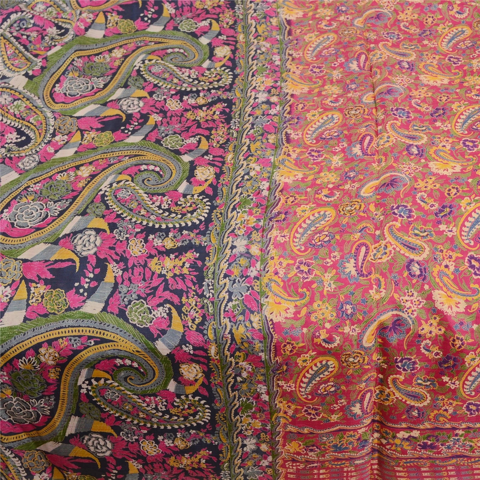 Sanskriti Vintage Sarees Pink 100% Pure Silk Printed Sari Floral Craft Fabric, PR-62451-Pink-Pure Silk-3