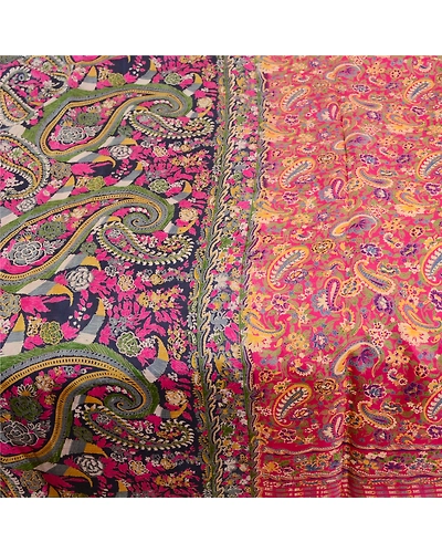 Sanskriti Vintage Sarees Pink 100% Pure Silk Printed Sari Floral Craft Fabric, PR-62451-Pink-Pure Silk-3