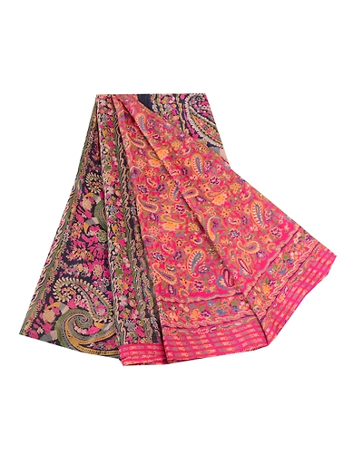 Sanskriti Vintage Sarees Pink 100% Pure Silk Printed Sari Floral Craft Fabric, PR-62451-Pink-Pure Silk-6