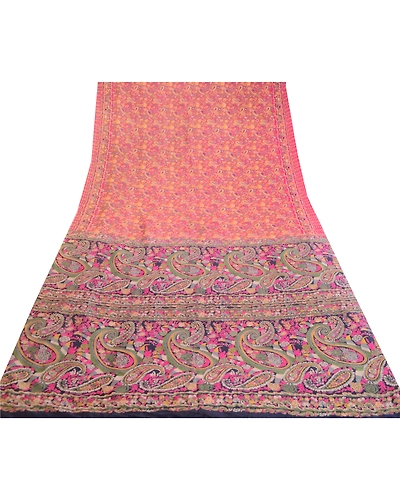 Sanskriti Vintage Sarees Pink 100% Pure Silk Printed Sari Floral Craft Fabric, PR-62451-Pink-Pure Silk-7