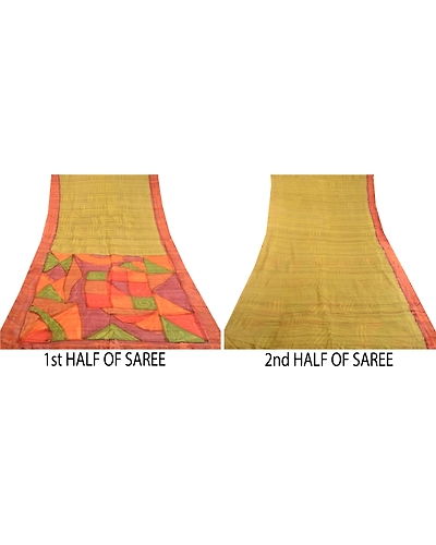 Sanskriti Vintage Sarees Green 100% Pure Silk Printed Sari Soft 5Yd Craft Fabric, PR-62465-Green-Pure Silk-4