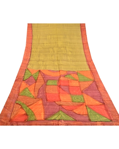 Sanskriti Vintage Sarees Green 100% Pure Silk Printed Sari Soft 5Yd Craft Fabric, PR-62465-Green-Pure Silk-7