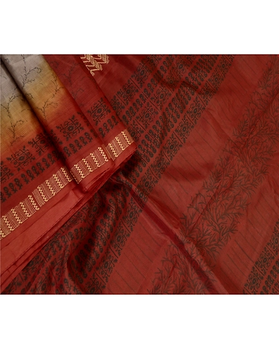 Sanskriti Vintage Sarees Gray Pure Silk Printed Sari Soft Floral Craft Fabric, PR-62479-Gray-Pure Silk-1