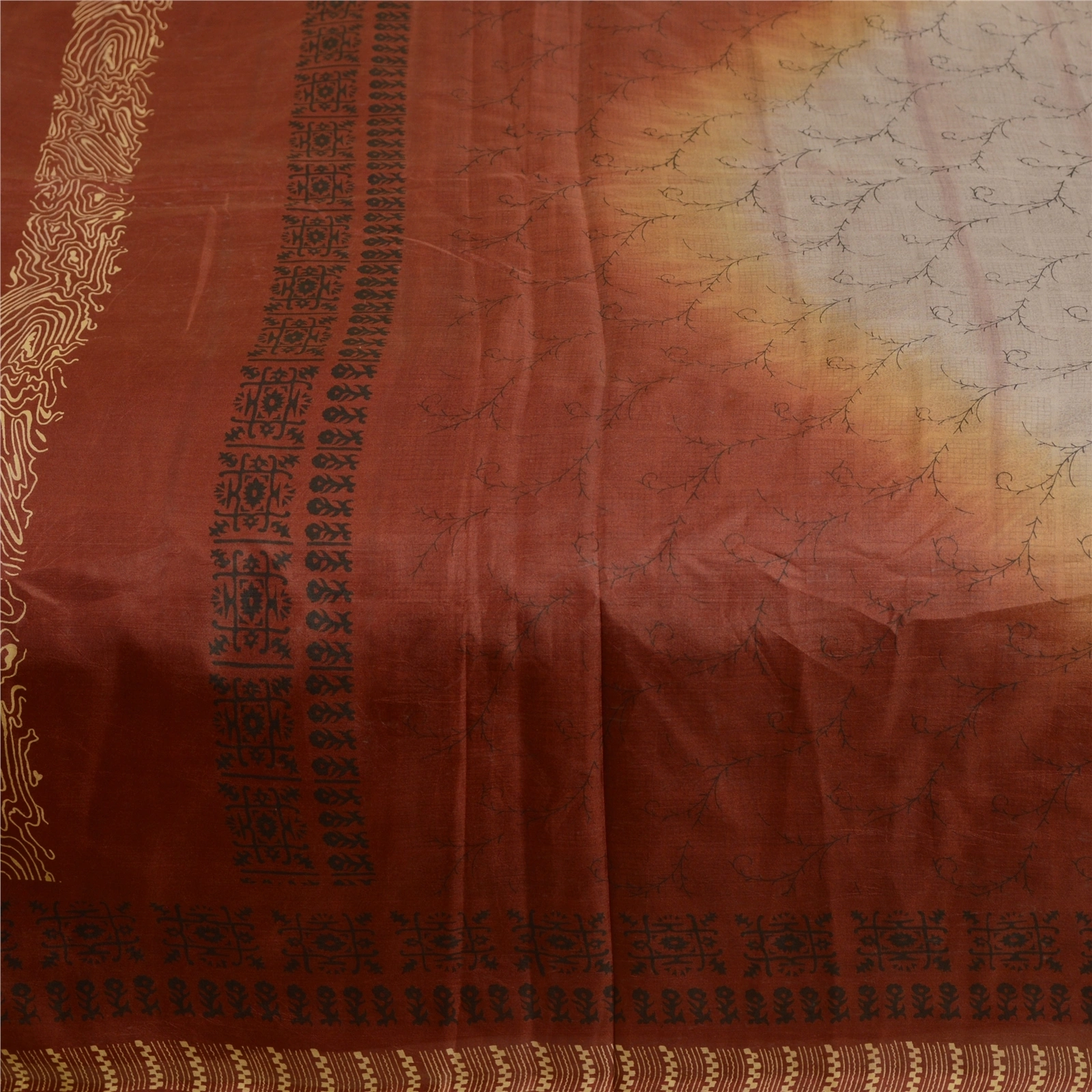 Sanskriti Vintage Sarees Gray Pure Silk Printed Sari Soft Floral Craft Fabric, PR-62479-Gray-Pure Silk-3