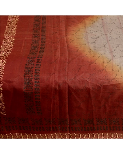 Sanskriti Vintage Sarees Gray Pure Silk Printed Sari Soft Floral Craft Fabric, PR-62479-Gray-Pure Silk-3