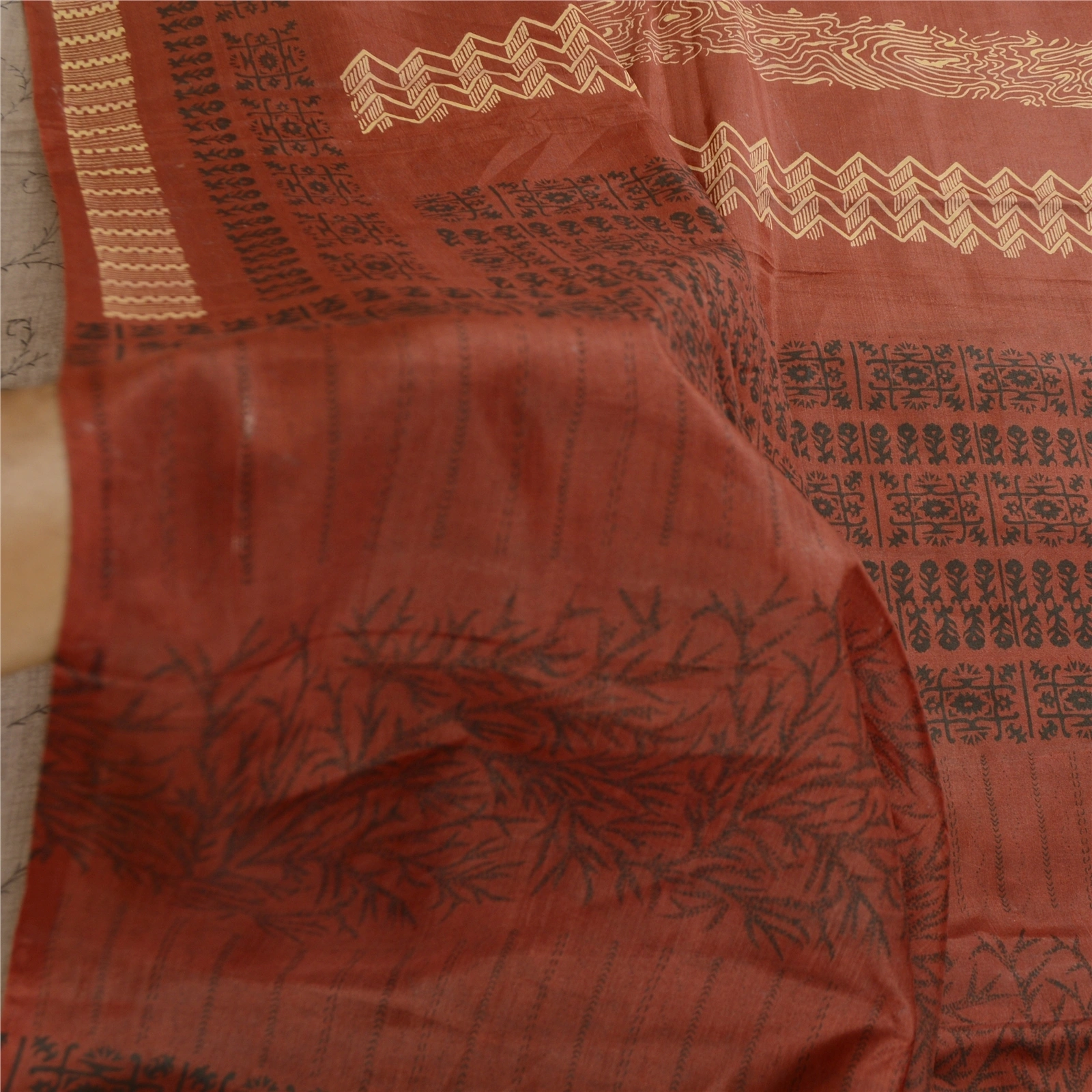 Sanskriti Vintage Sarees Gray Pure Silk Printed Sari Soft Floral Craft Fabric, PR-62479-Gray-Pure Silk-5