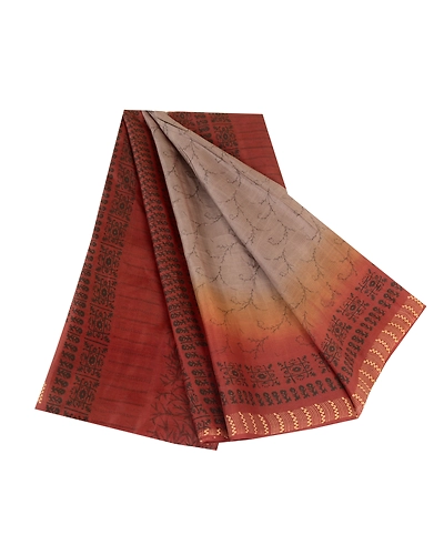 Sanskriti Vintage Sarees Gray Pure Silk Printed Sari Soft Floral Craft Fabric, PR-62479-Gray-Pure Silk-6