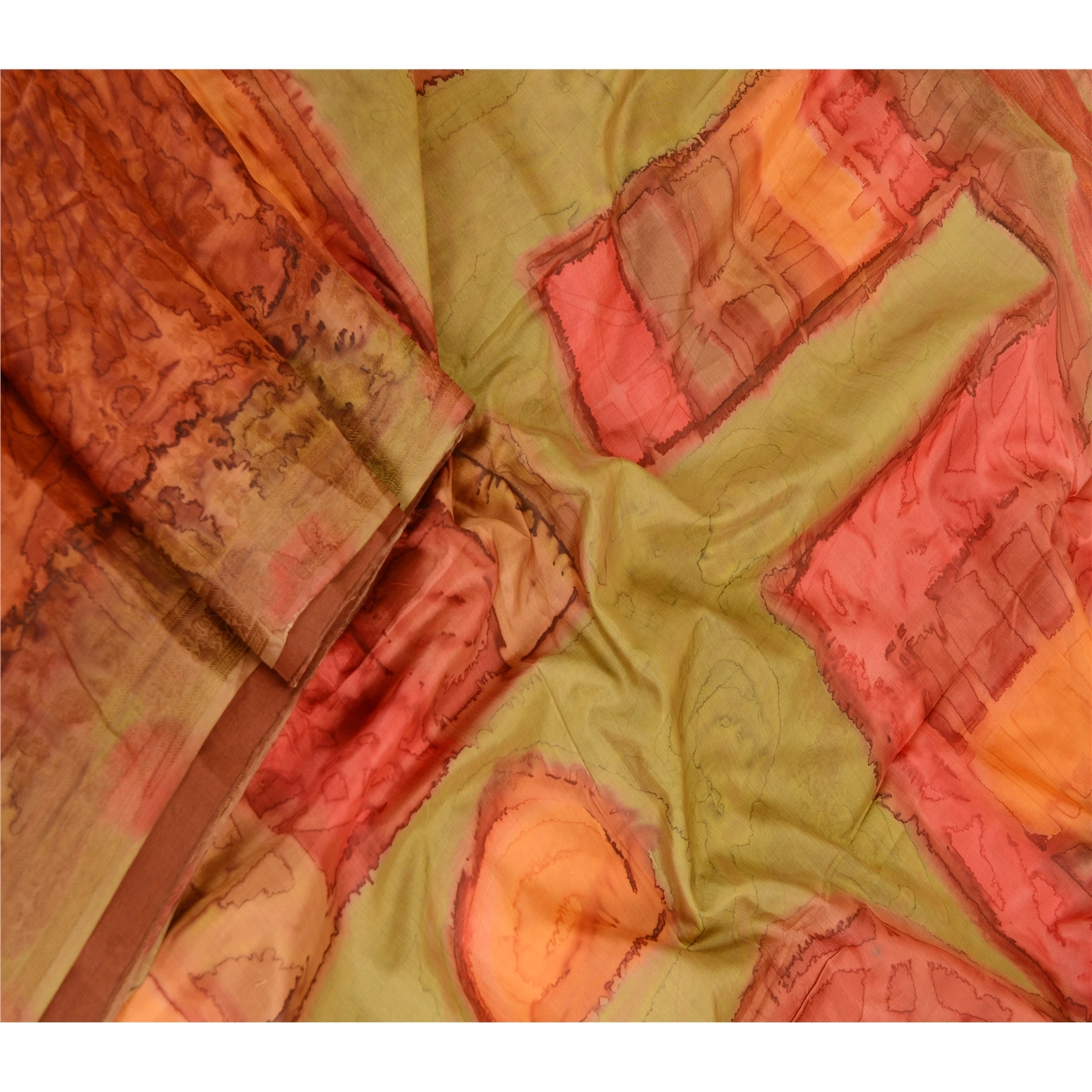 Sanskriti Vintage Sarees From India Brown Pure Silk Printed Sari Craft Fabric, PR-62497-Brown-Pure Silk-1