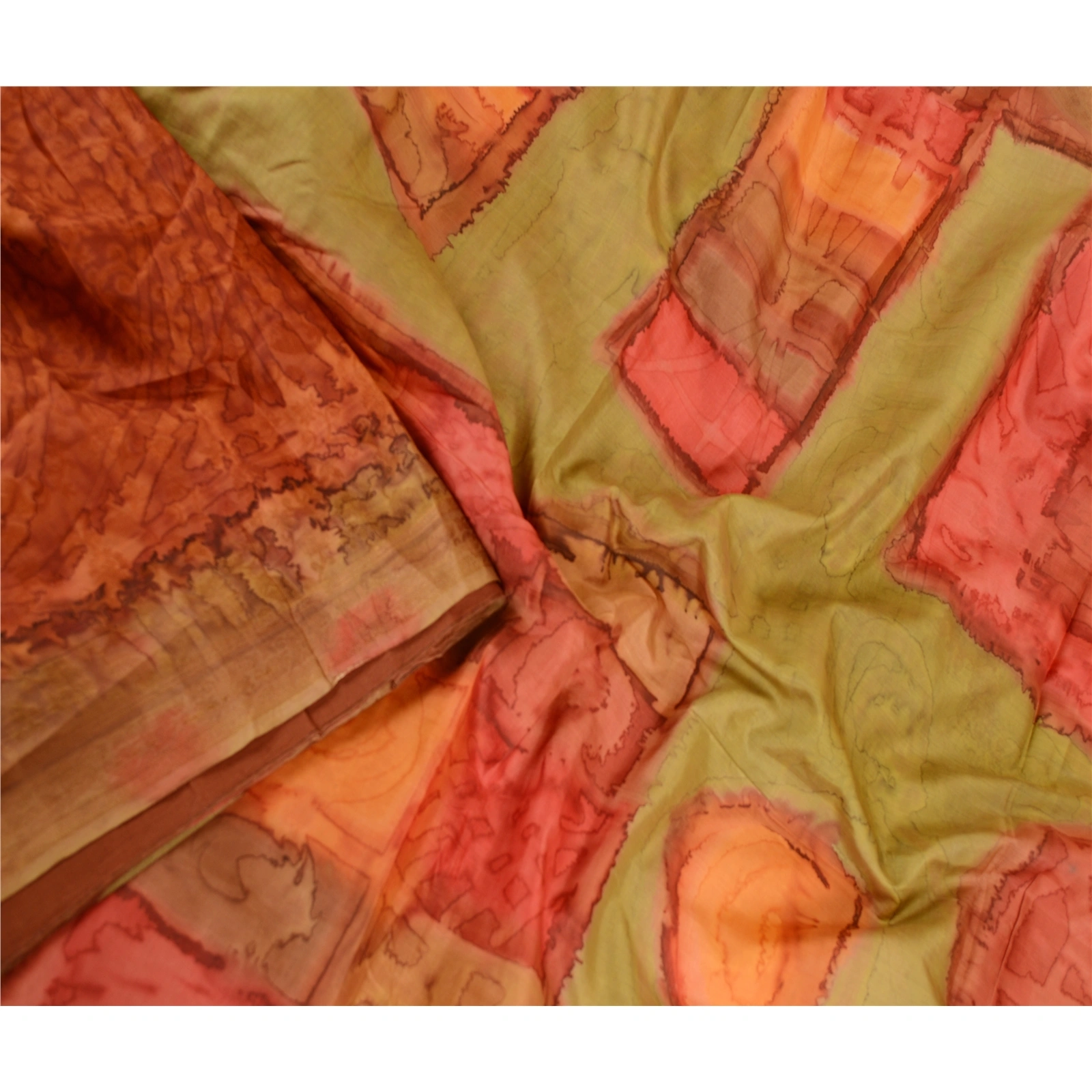 Sanskriti Vintage Sarees From India Brown Pure Silk Printed Sari Craft Fabric, PR-62497-Brown-Pure Silk-2