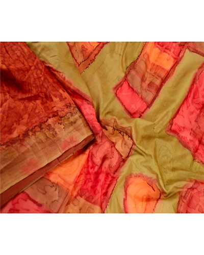 Sanskriti Vintage Sarees From India Brown Pure Silk Printed Sari Craft Fabric, PR-62497-Brown-Pure Silk-2