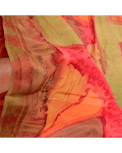 Sanskriti Vintage Sarees From India Brown Pure Silk Printed Sari Craft Fabric, PR-62497-Brown-Pure Silk-5