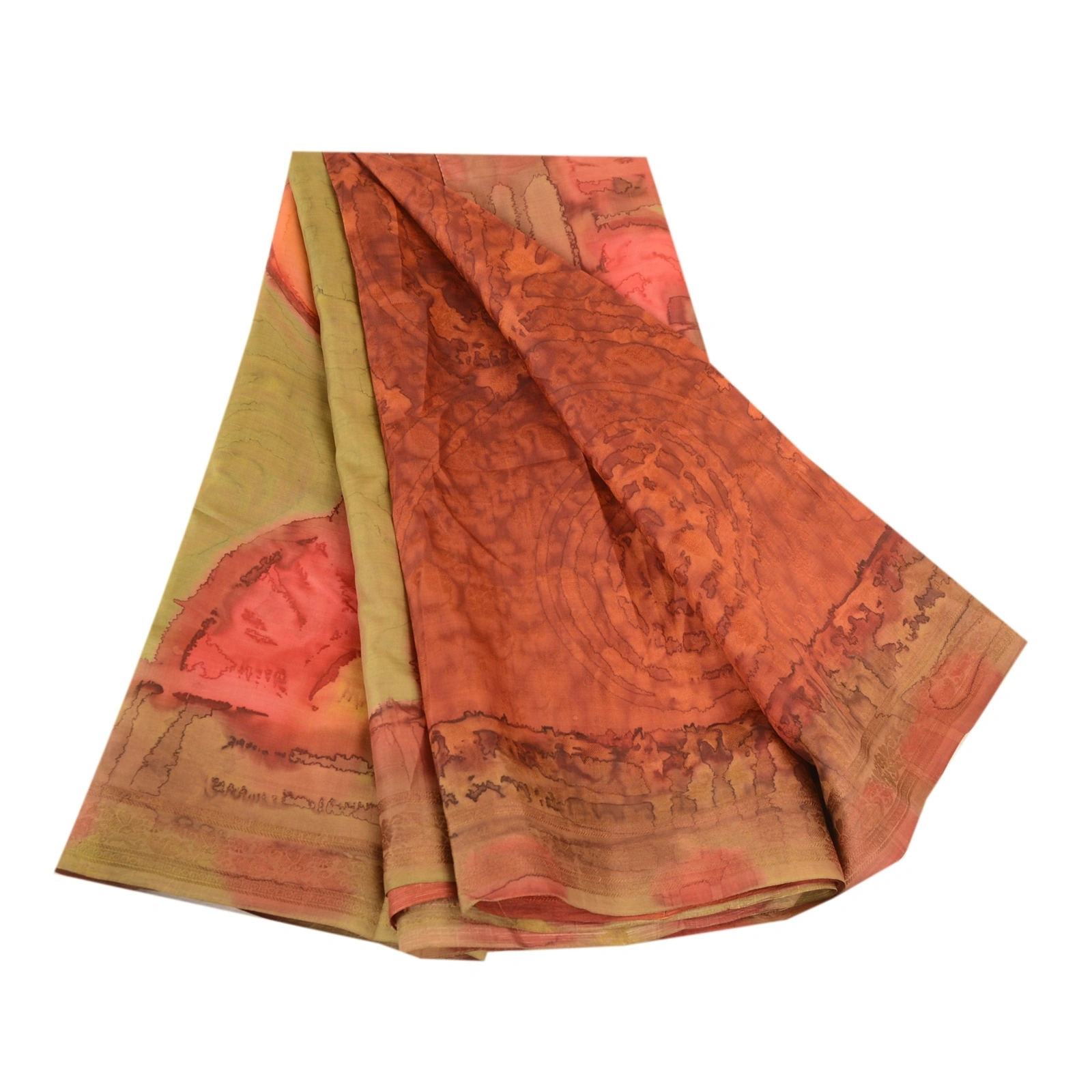 Sanskriti Vintage Sarees From India Brown Pure Silk Printed Sari Craft Fabric, PR-62497-Brown-Pure Silk-6