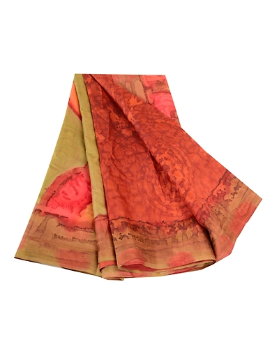 Sanskriti Vintage Sarees From India Brown Pure Silk Printed Sari Craft Fabric, PR-62497-Brown-Pure Silk-6